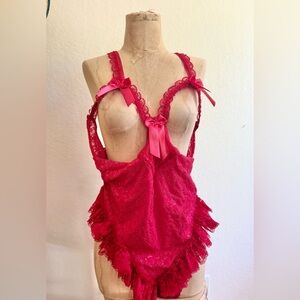 NWT Vintage Red Lace Crotchless Teddy 5X
